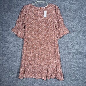 NWT Loft Women’s 10 Burnt Orange Floral Tiered Midi Dress Cottagecore Peasant